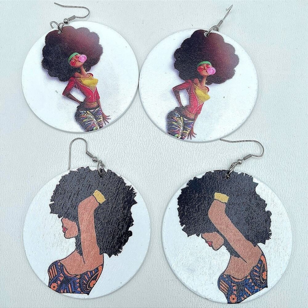 Vintage 90s Afro hairstyles Hoop Earrings Set Large Round Bubblegum Girl Boho